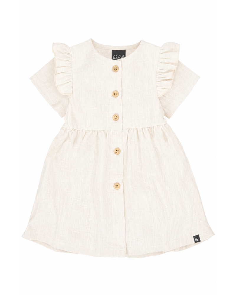 Ruffle button dress linnen licht beige