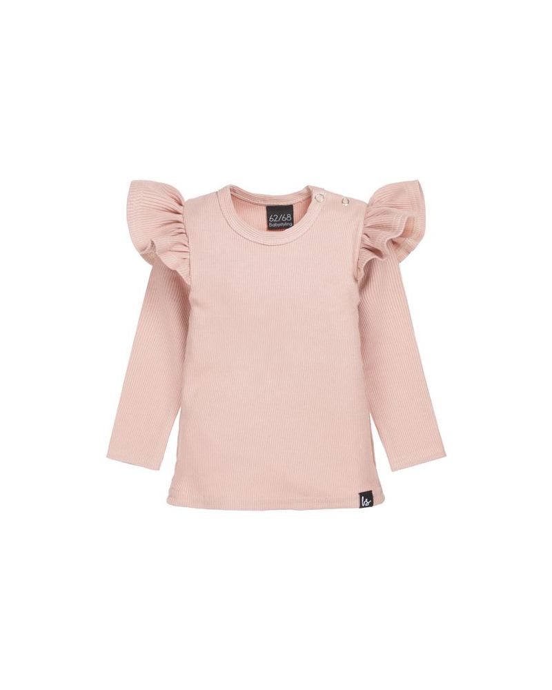 Ruffle longsleeve rib oudroze
