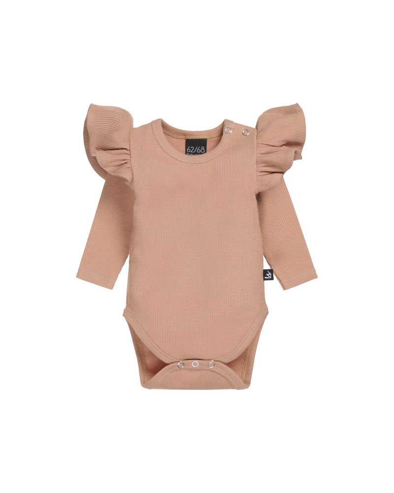 Ruffle romper rib taupe