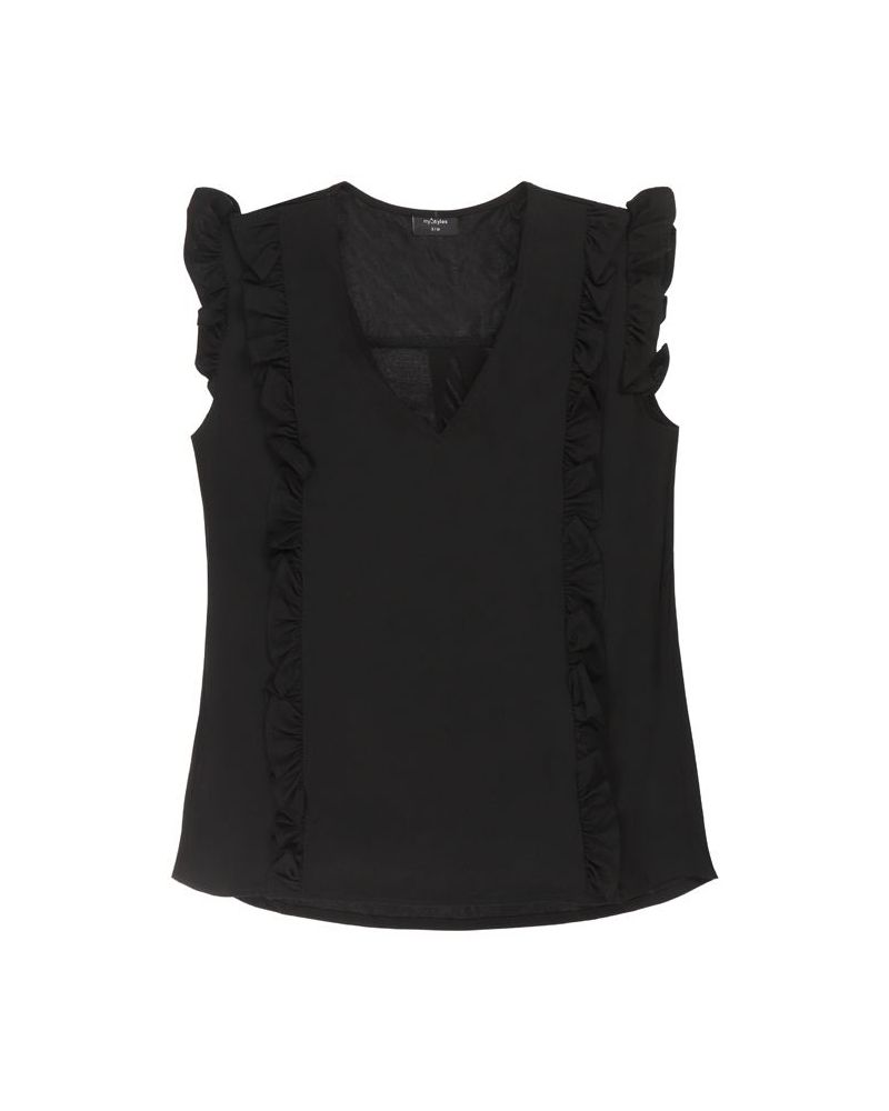 T-shirt ruffle (zwart) Mystyles