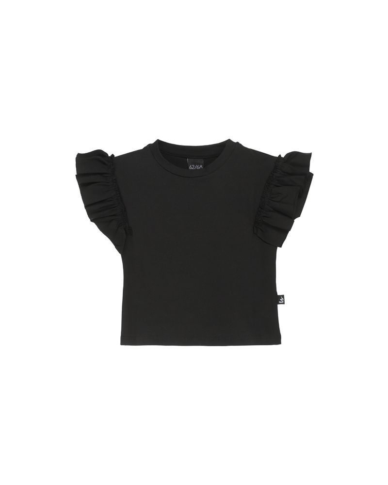 Loose fit t shirt ruffles zwart