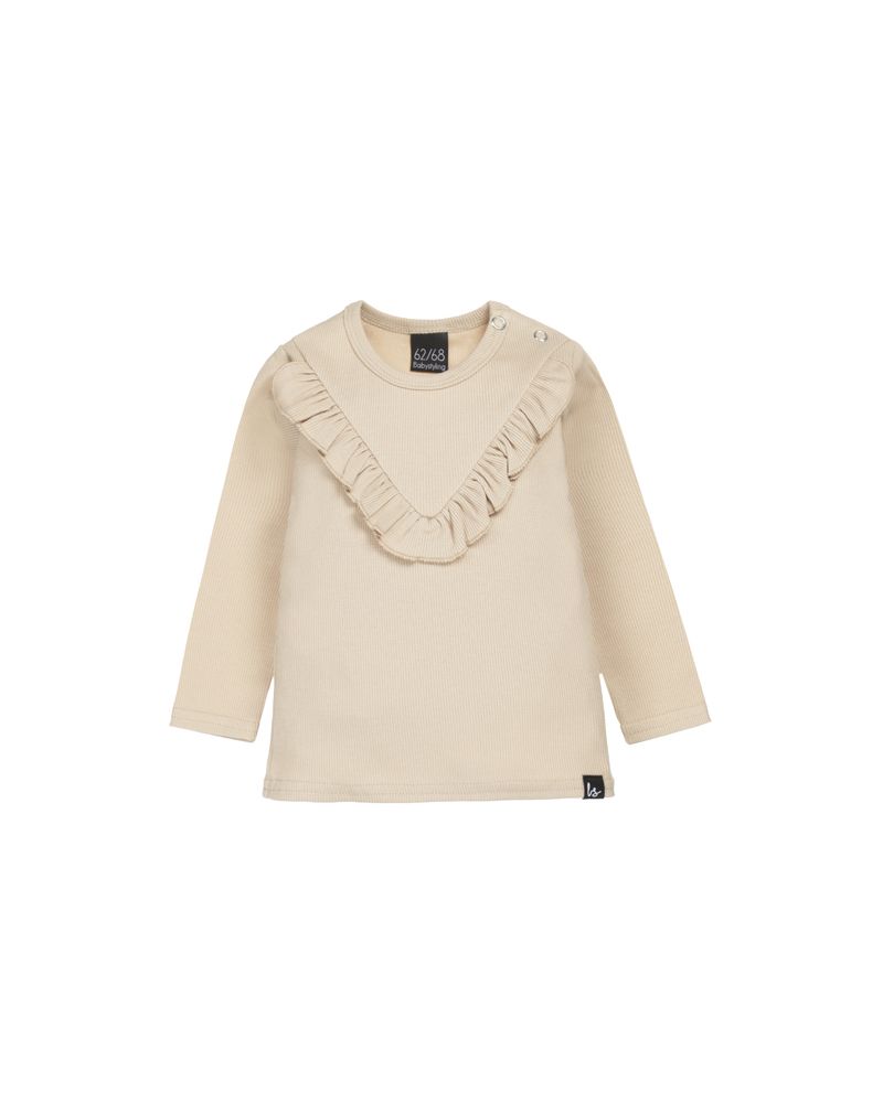 V-shape ruffle longsleeve rib sand