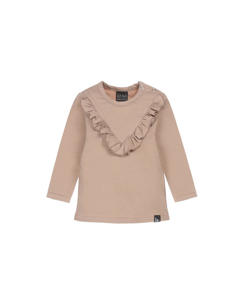 V-shape ruffle longsleeve almond