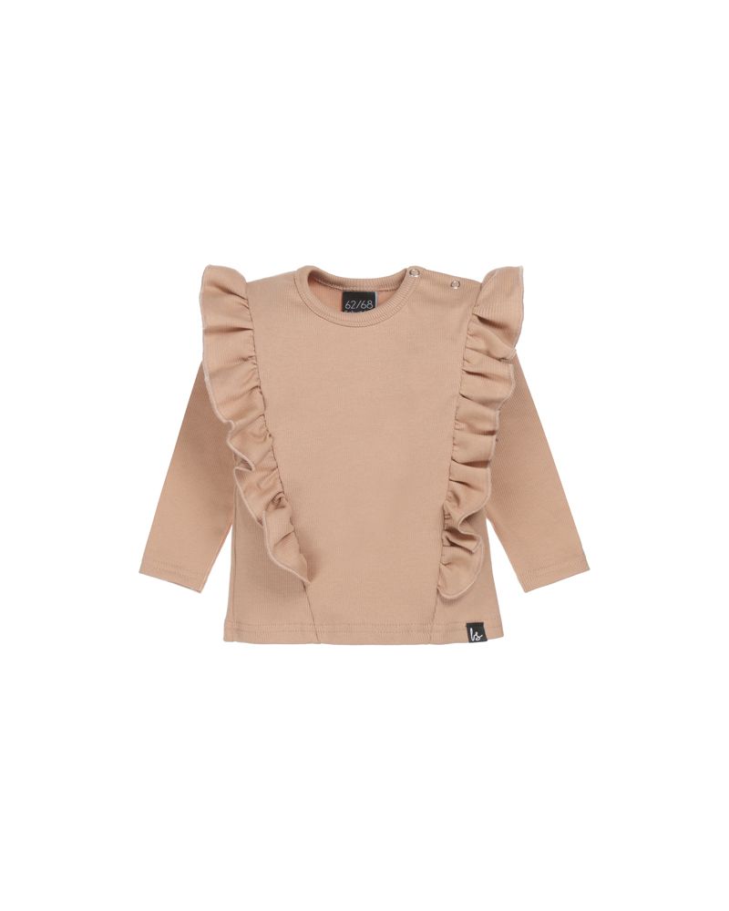 Vertical ruffle longsleeve rib camel
