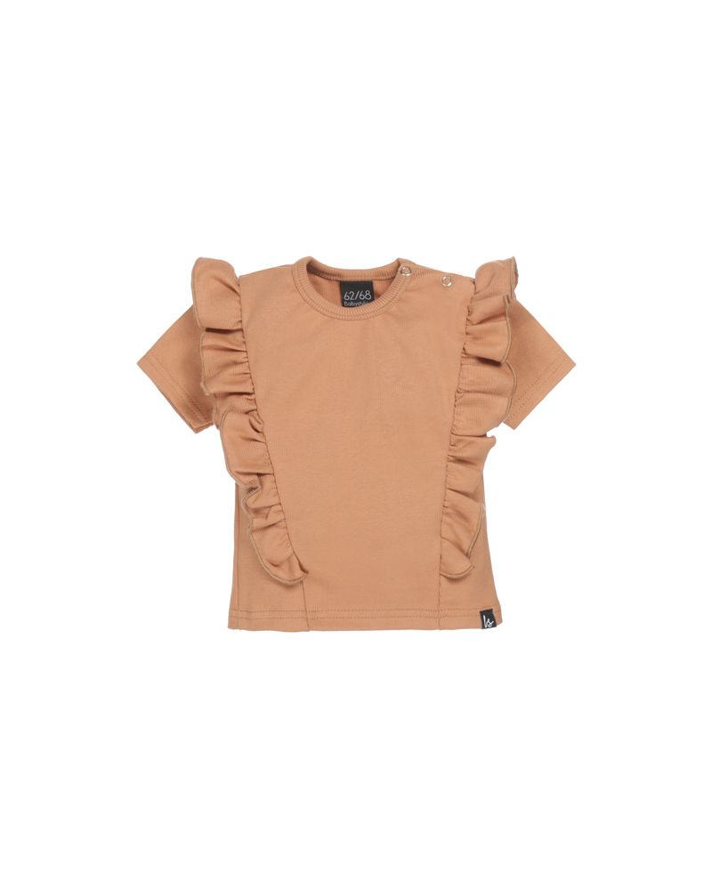 Vertical ruffle t-shirt rib camel