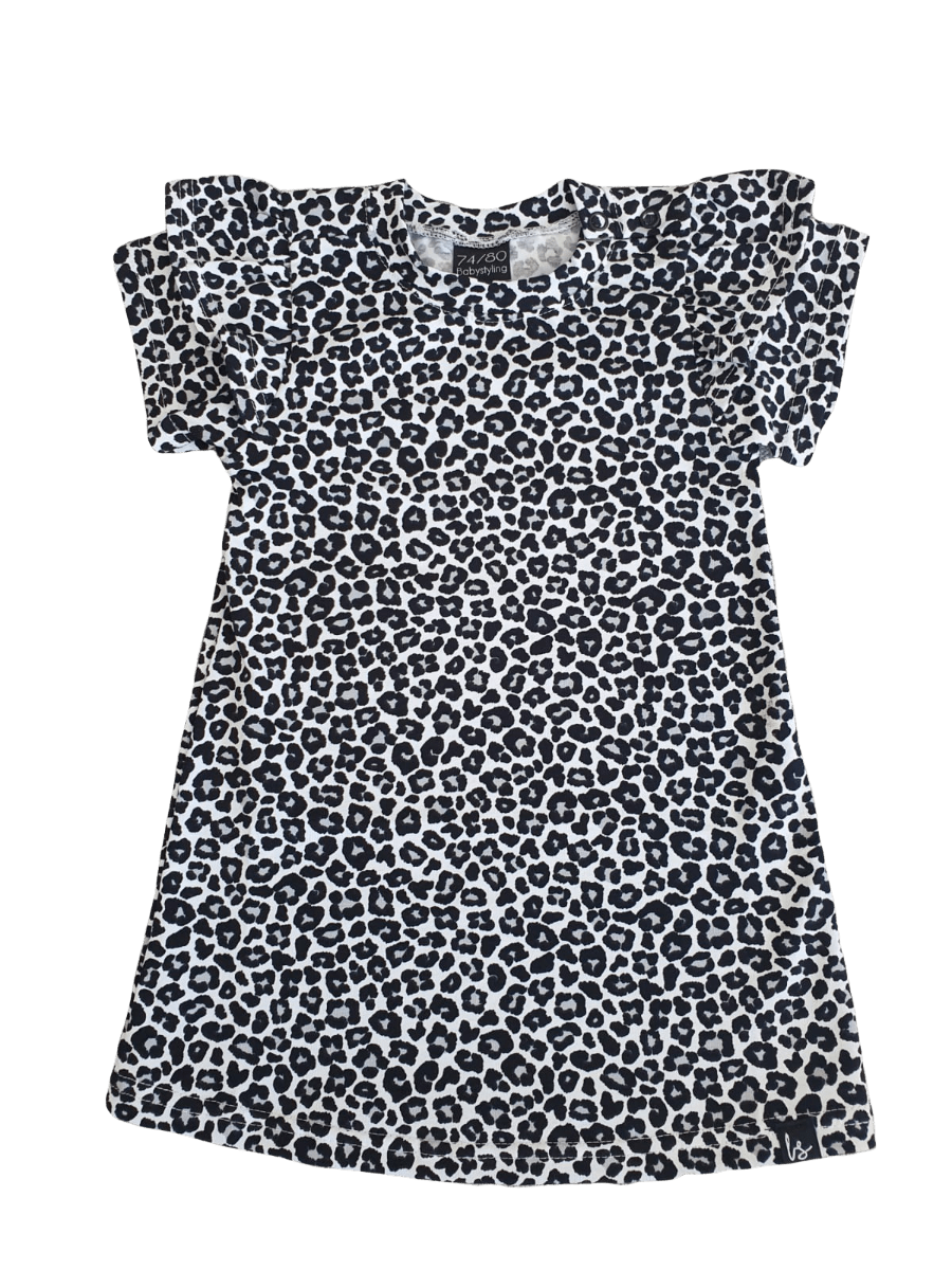 Ruffle leopard jurkje (wit) (korte mouw)